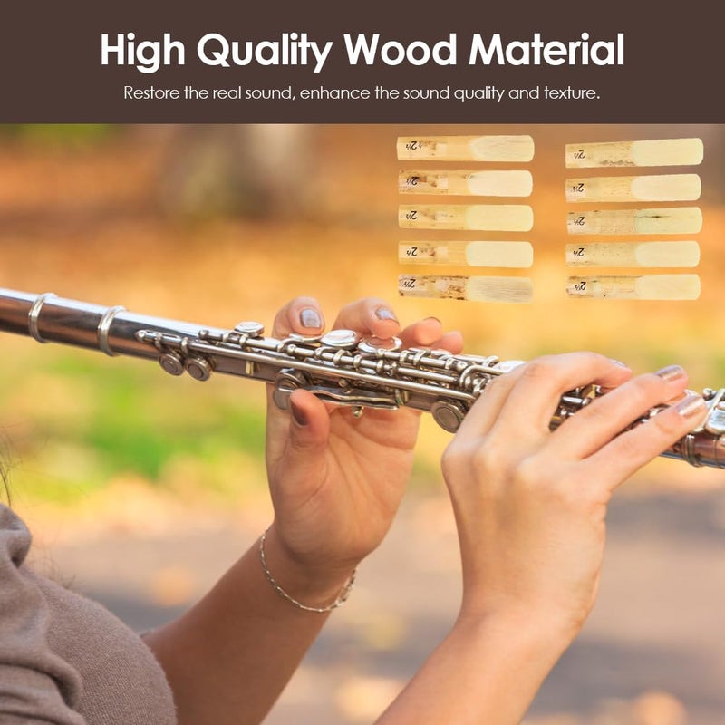 Dilwe 10 Pack of Clarinet Reeds, Plastic B-Flat Strength 2.5 Clarinet Reeds with Plastic Case - Image 3